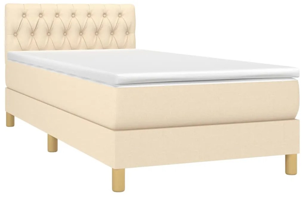 vidaXL Κρεβάτι Boxspring με Στρώμα & LED Κρεμ 100x200 εκ. Υφασμάτινο