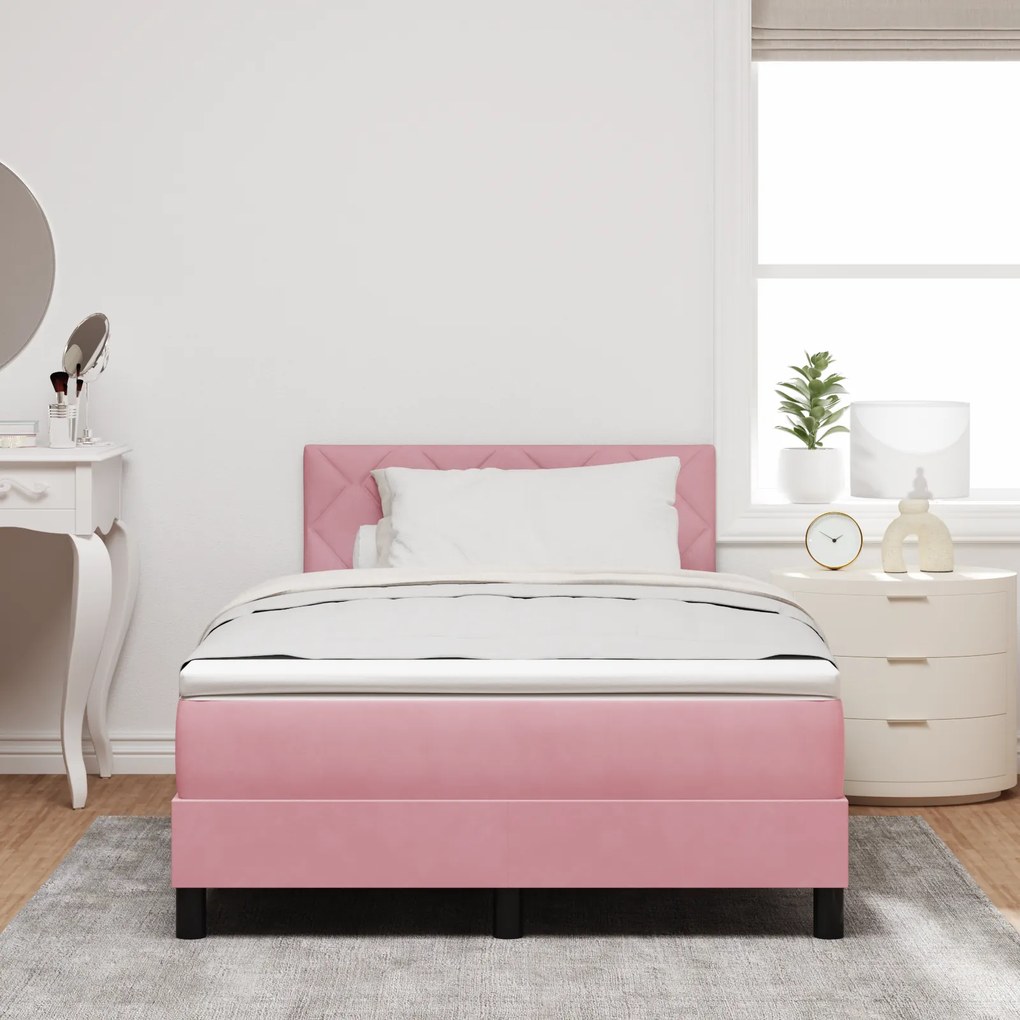 vidaXL κρεβάτι Box Spring με στρώμα rosa Μικρό Διπλό Βελούδο