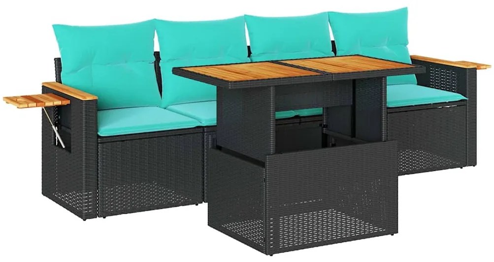 vidaXL Σετ Καναπέ Κήπου 5 Τεμαχίων Μαύρο Συνθετικό Ρατάν με Μαξιλάρια