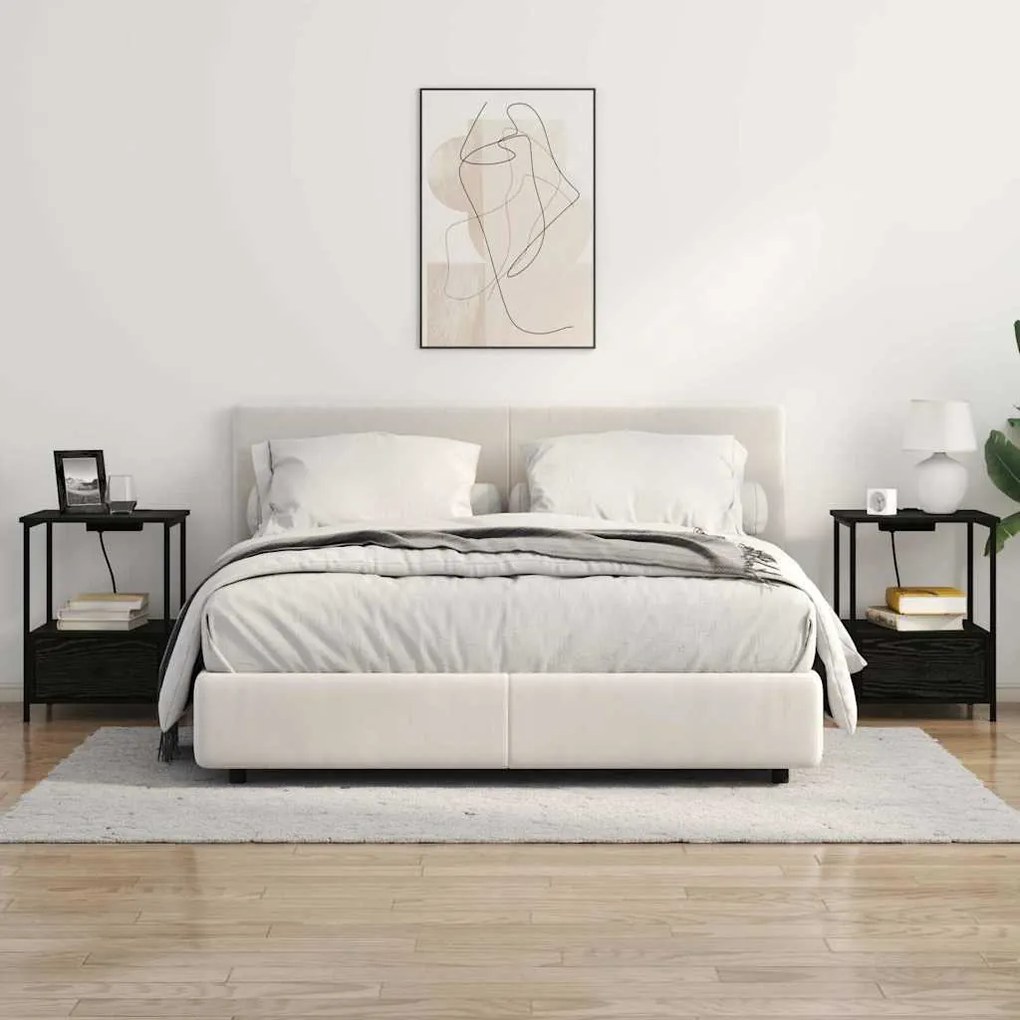 vidaXL Κομοδίνο με Σταθμό Φόρτισης 2 pcs Μαύρη δρυς Επεξεργασμένο ξύλο