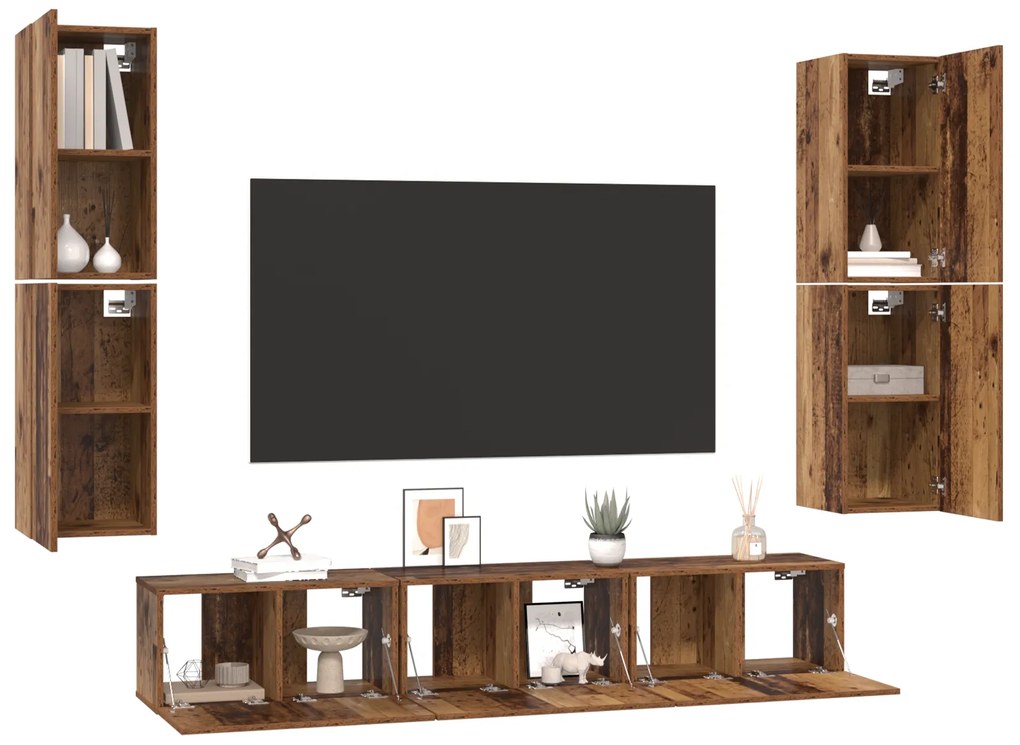 vidaXL Σετ επίπλου τηλεόρασης 7 pcs Παλιό ξύλο 80 x 30 x 30.5 εκ