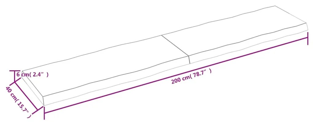 Επιφ Τραπεζιού Αν Καφέ 200x40x(2-6)εκ.Ακατέργ. Μασίφ Ξύλο Δρυός - Καφέ