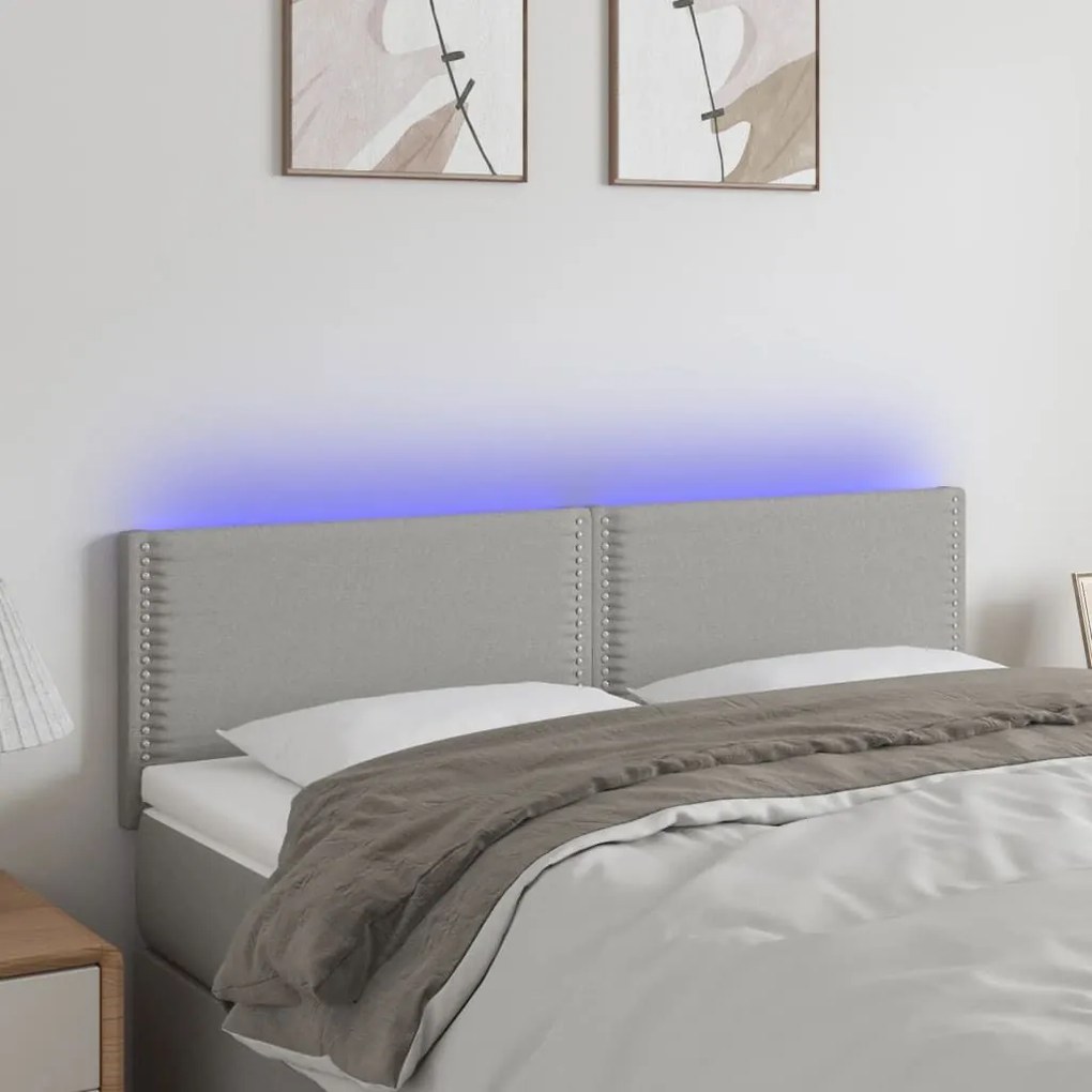 Κεφαλάρι Κρεβατιού LED Ανοιχτό Γκρι 144x5x78/88 εκ. Υφασμάτινο - Γκρι