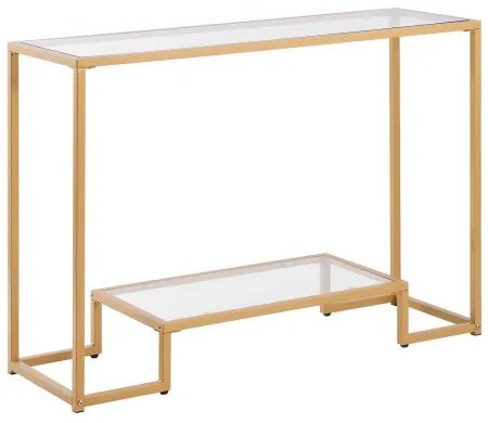 VEVOR 2-Tier Glass Console Table Rectangle Sofa Side Table with Anti-Tip Golden