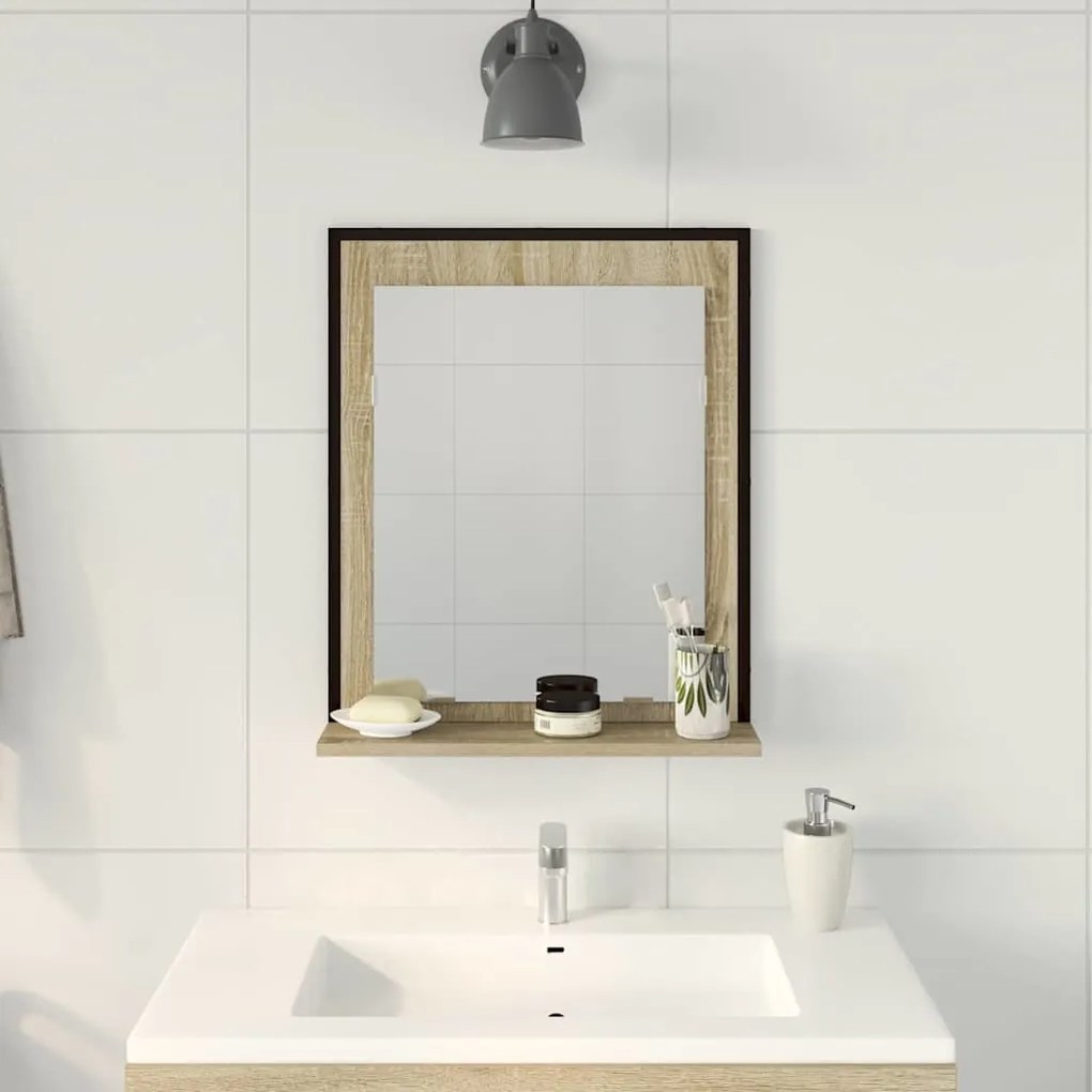 vidaXL Καθρέφτης Μπάνιου Μαύρο 50 x 12 x 60 εκ Επεξεργασμένο ξύλο