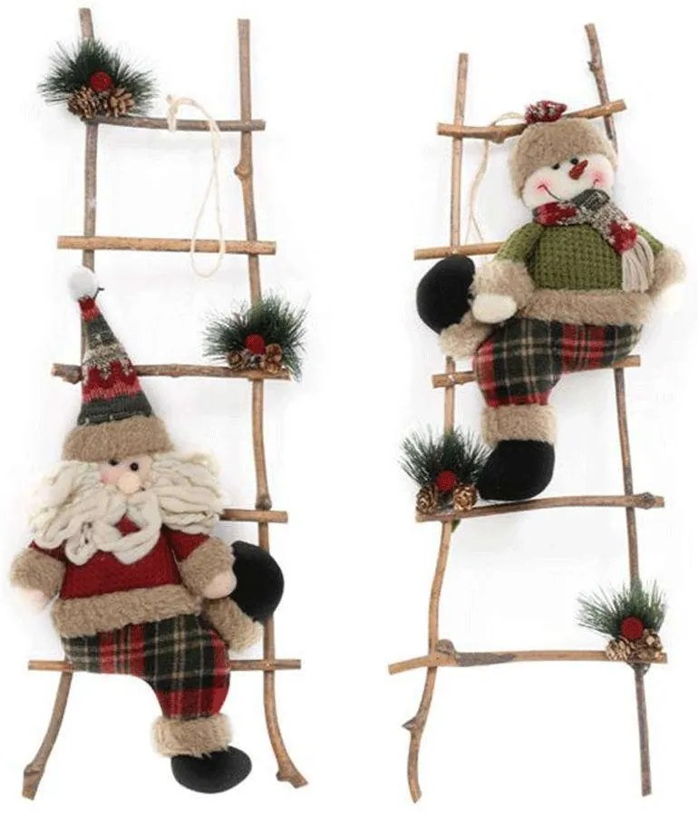 Χριστουγεννιάτικη Διακοσμητική Φιγούρα Santa&amp;Snowman In Ladder 372-99-174 18x18x60cm Multi