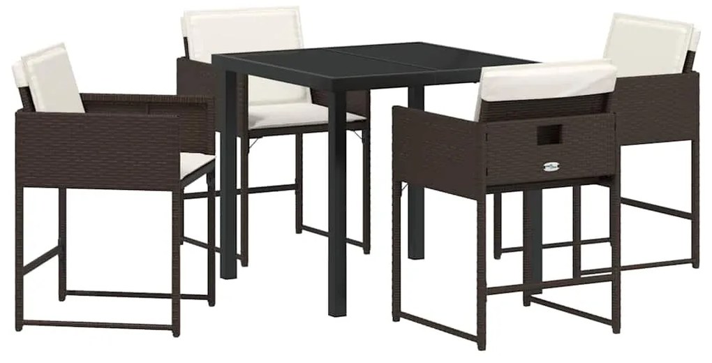 vidaXL Σέτ φαγητού για κήπο με μαξιλάρι 5 pcs Καφέ συνθετικό ρατάν