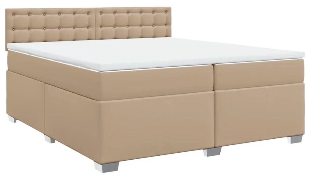 Κρεβάτι Boxspring με Στρώμα Καπουτσίνο 200x200εκ.από Συνθ.Δέρμα - Καφέ