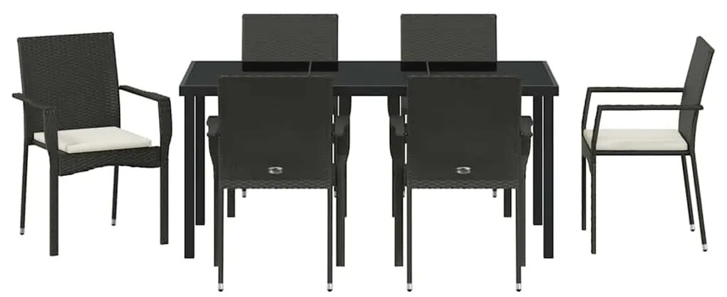 vidaXL Σέτ φαγητού για κήπο με μαξιλάρι 7 pcs Μαύρο συνθετικό ρατάν