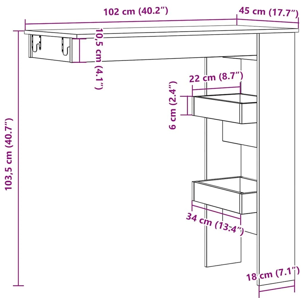 ΕΠΙΤΟΙΧΙΟΣ ΜΠΑΡ ΤΡΑΠΕΖΙ ΠΑΛΙΟ ΞΥΛΟ 102X45X103,5 CM 856860