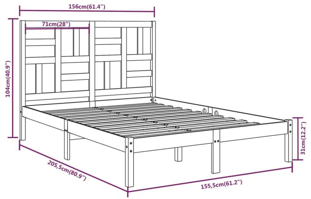Πλαίσιο Κρεβατιού 150 x 200 εκ. Μασίφ Ξύλο King Size 3105955