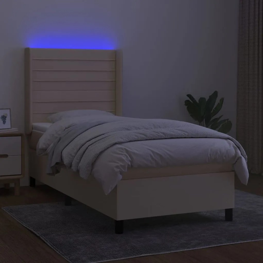 vidaXL Κρεβάτι Boxspring με Στρώμα & LED Κρεμ 80x200 εκ. Υφασμάτινο