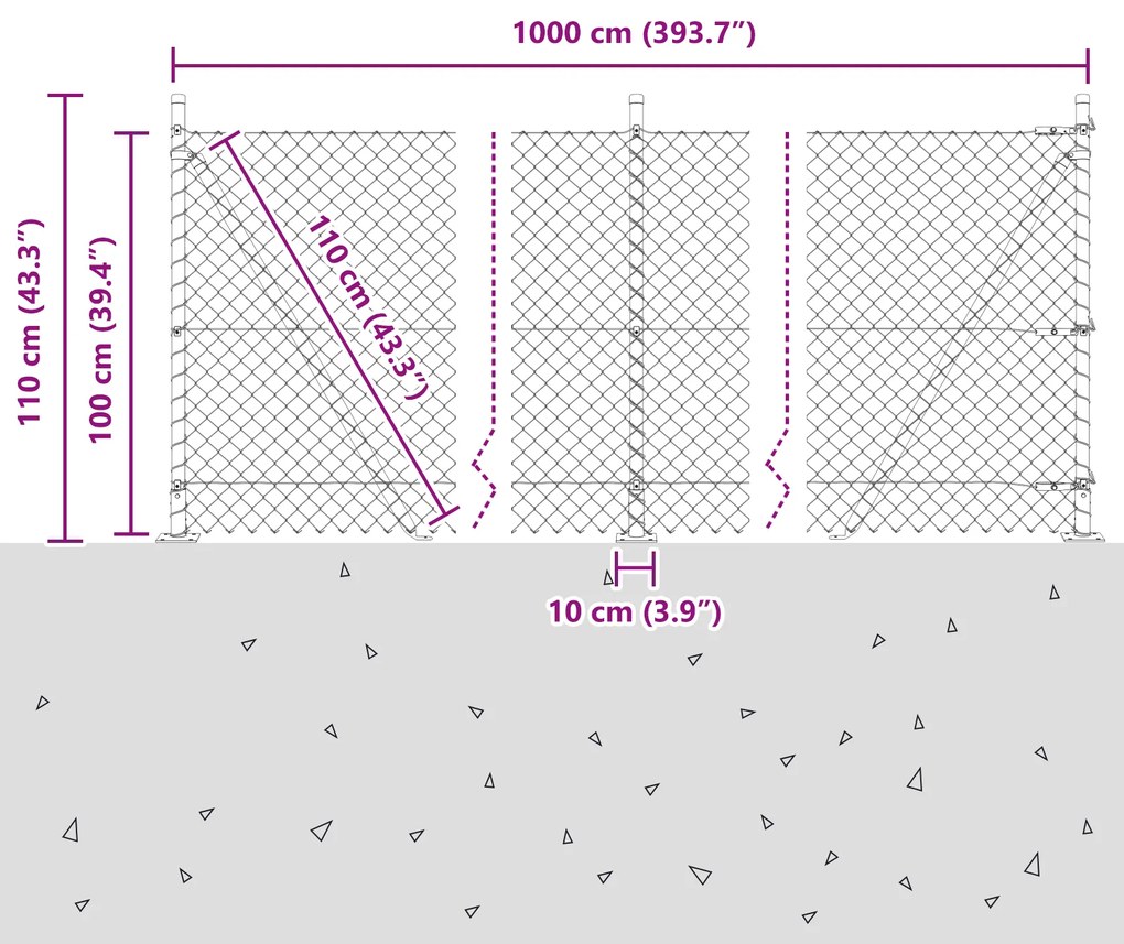 vidaXL Σετ Στύλων Φράχτη Ασημί 10 x 1 μ Επικαλυμμένος Χάλυβας