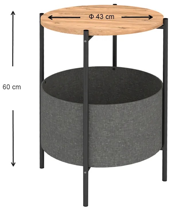 Τραπεζάκι βοηθητικό Kalid Megapap μελαμίνης - υφασμάτινο χρώμα pine oak - γκρι 43x43x60εκ.