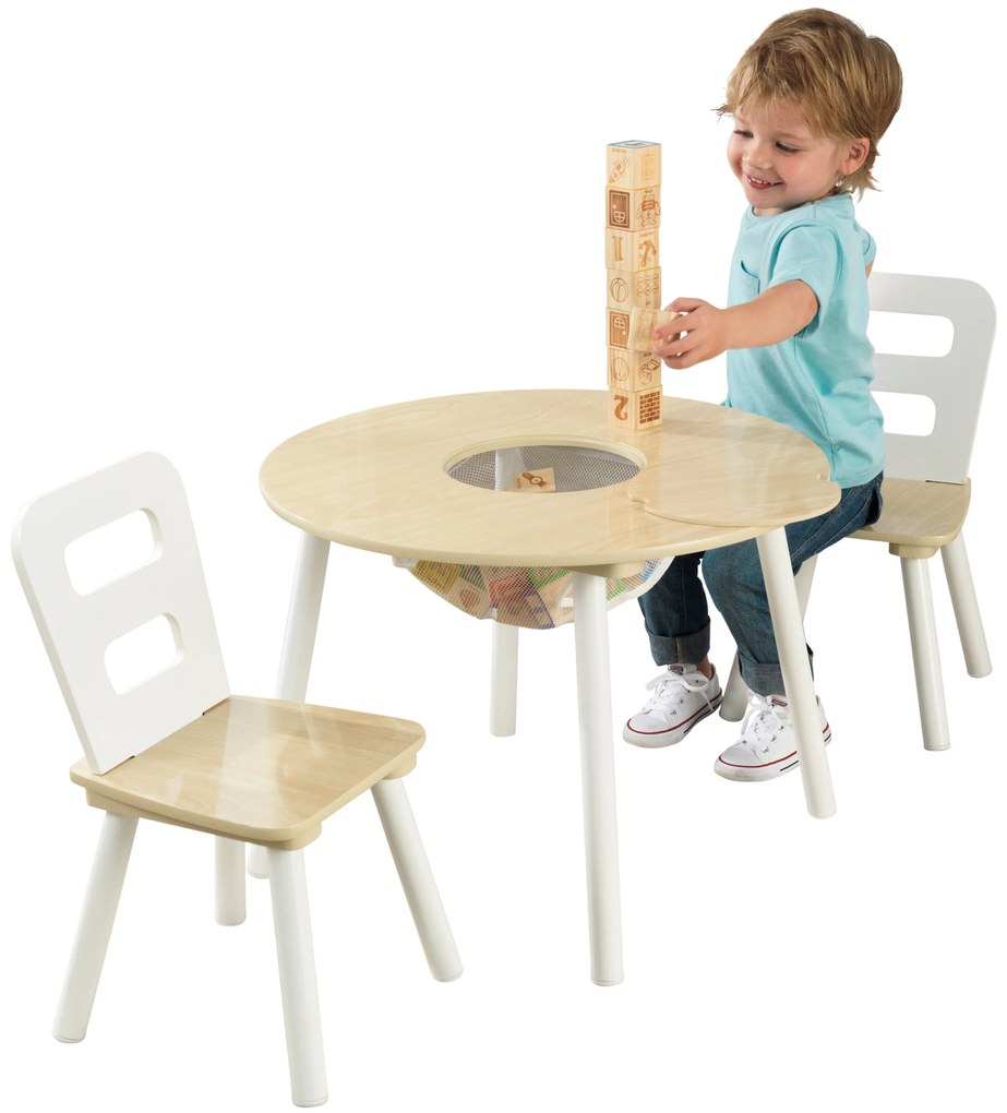 Τραπεζαρία KidKraft Round Table and 2 Chair Set-Λευκό / Φυσικό