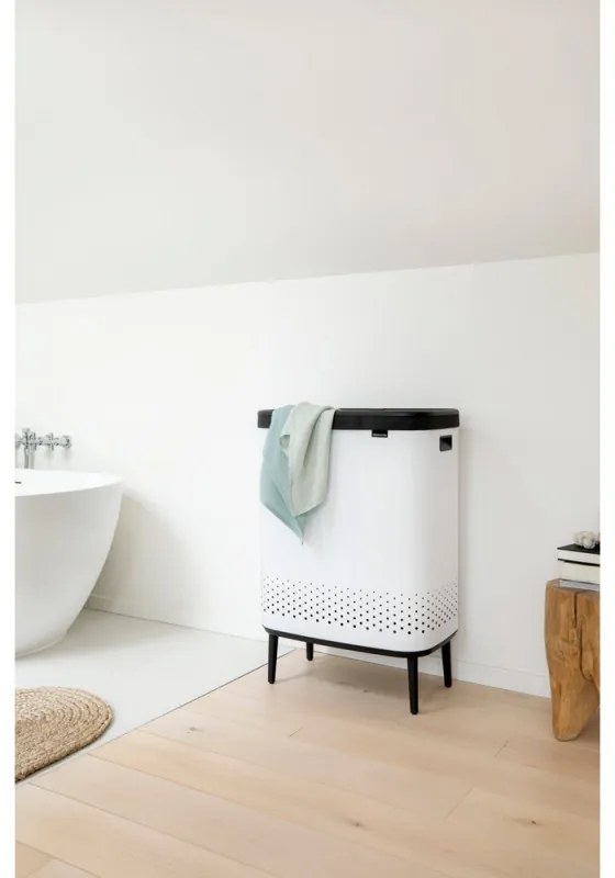 Καλάθι πλυσίματος Brabantia Bo 1004176, 2x45 l, Πλήρωση χωρίς άνοιγμα, οπές εξαερισμού, ρυθμιζόμενα πόδια, Λευκό