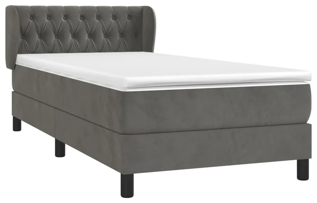 vidaXL Κρεβάτι Boxspring με Στρώμα Σκούρο Γκρι 90x200 εκ. Βελούδινο