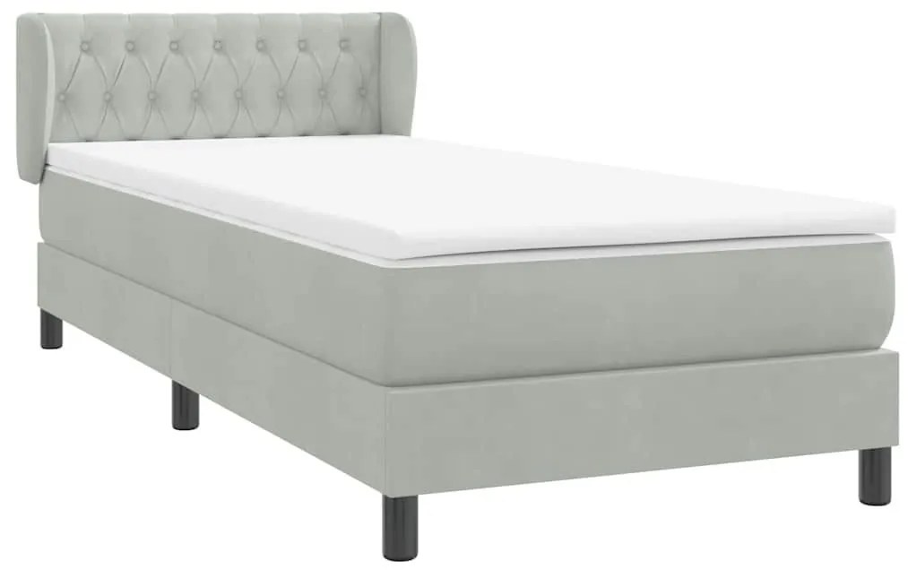 Box Spring κρεβάτι με στρώμα ανοιχτό γκρι 90x220 εκ. Βελούδινο - Γκρι