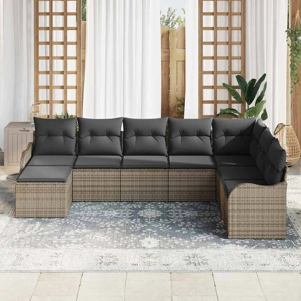 vidaXL Σετ Καναπέ Κήπου με μαξιλάρι 8 pcs Γκρι Πολυ ράταν