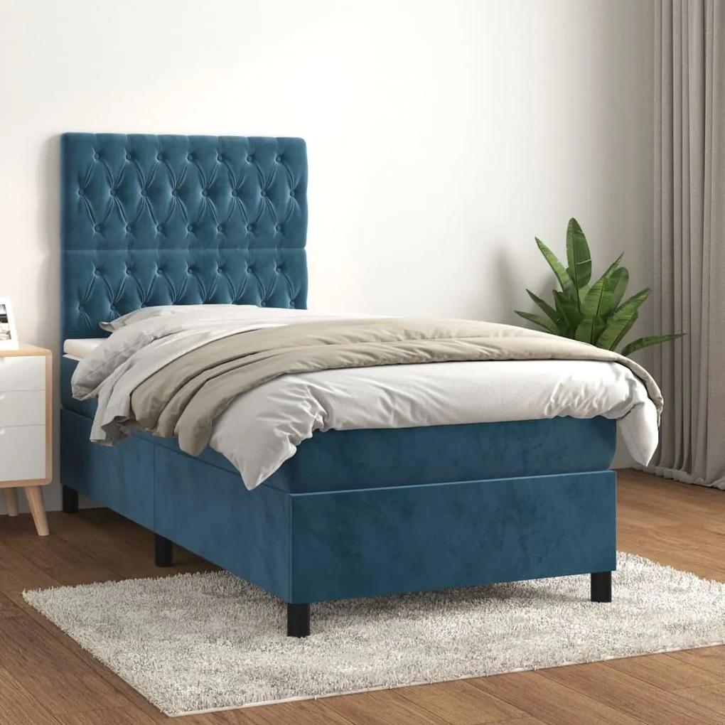 Κρεβάτι Boxspring με Στρώμα Σκούρο Μπλε 100x200 εκ. Βελούδινο