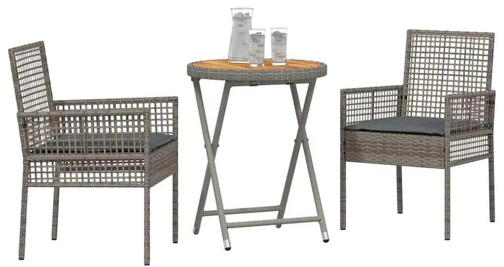 vidaXL Σετ Μπιστρό Κήπου 3 pcs Γκρι Πολυ ράταν