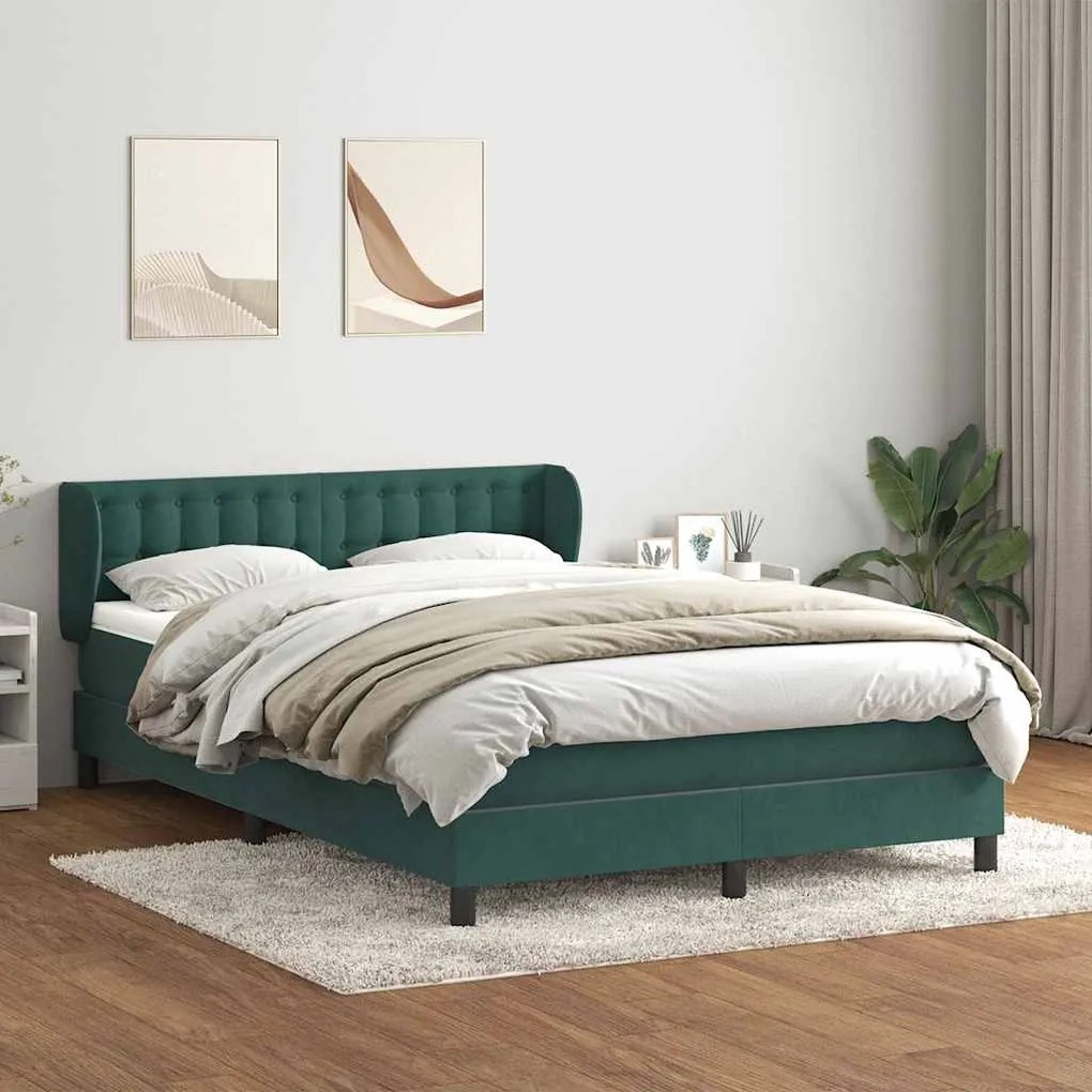 vidaXL Box Spring κρεβάτι με στρώμα σκούρο πράσινο 160x220cm Βελούδινο