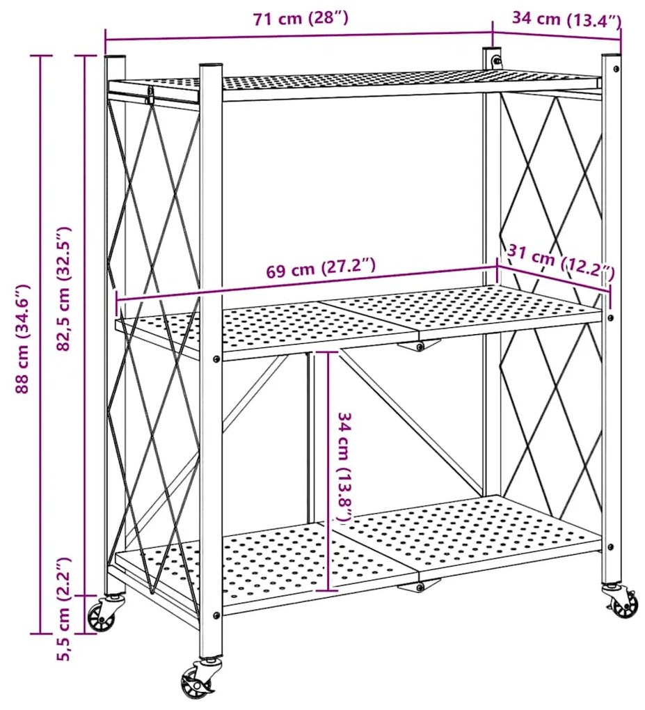 ΡΑΦΙ ΑΠΟΘΗΚΕΥΣΗΣ ΣΕ ΡΟΔΕΣ ΜΑΥΡΟ 71X34X88 CM ΑΤΣΑΛΙ 4012385