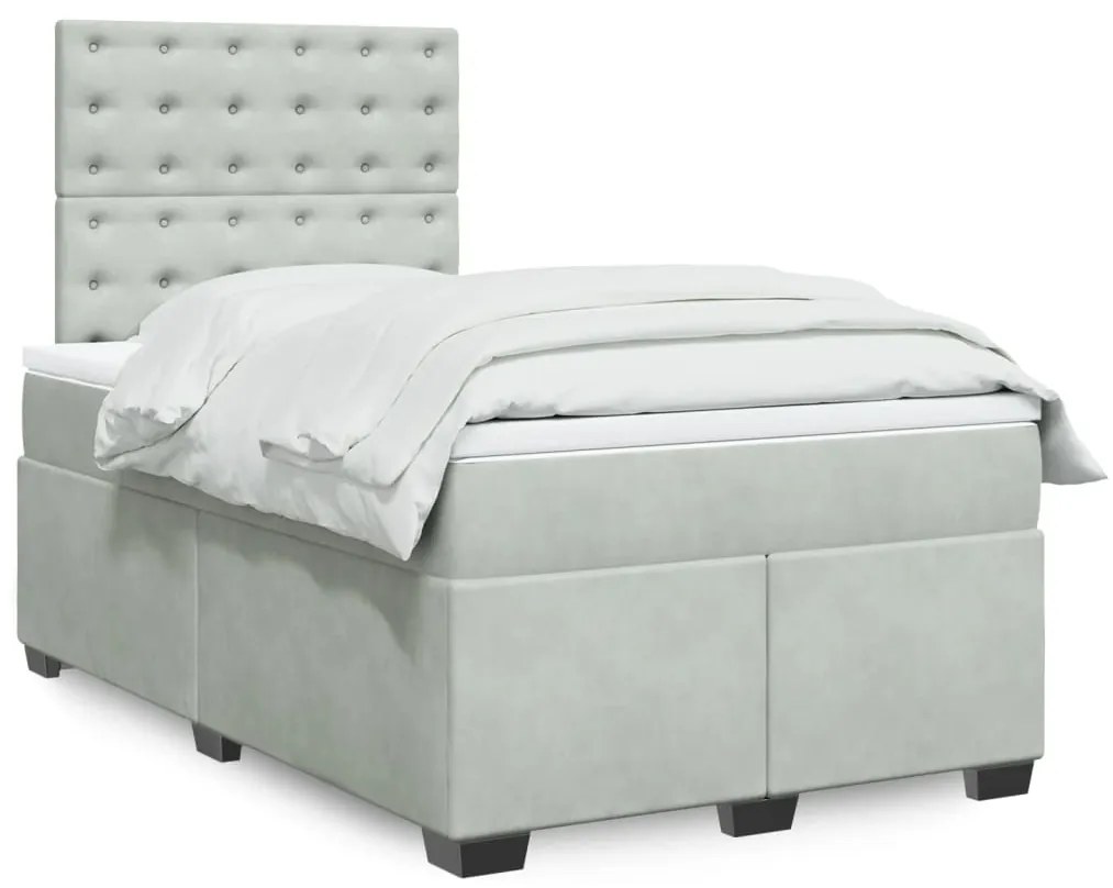 vidaXL Κρεβάτι Boxspring με Στρώμα Ανοιχτό Γκρι 120x190 εκ. Βελούδινο