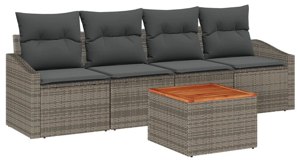 vidaXL Σετ Σαλονιού Κήπου 5 pcs Γκρι 55 x 55 x 37 εκ Ψάθα, Ξύλο