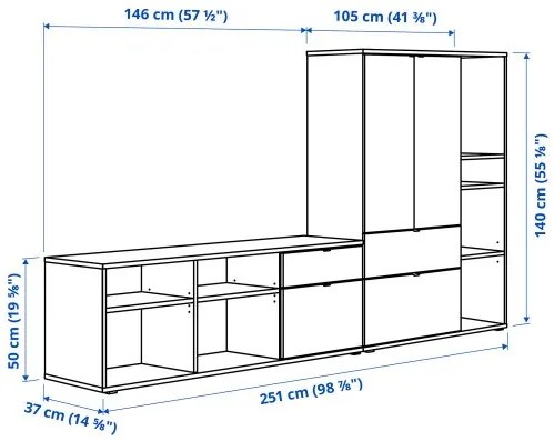 VIHALS συνδυασμός TV/αποθήκευσης, 251x37x140 cm 994.406.13