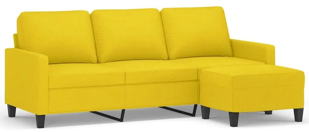 Καναπές Τριθέσιος Ανοιχτό Κίτρινο 180 εκ. Υφασμάτινος Υποπόδιο - Κίτρινο