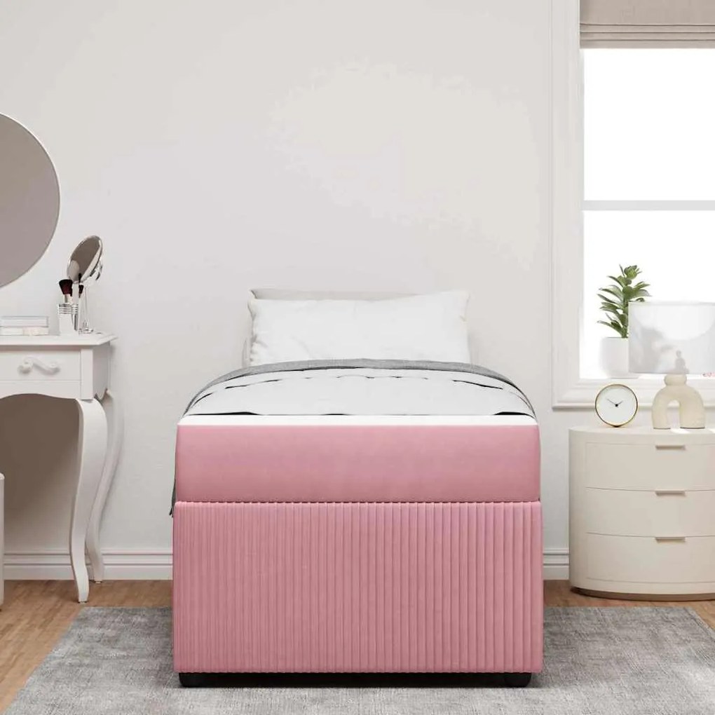 vidaXL Σκελετός κρεβατιού με στρώμα Άλλο Ροζ 90 x 200 cm Βελούδο