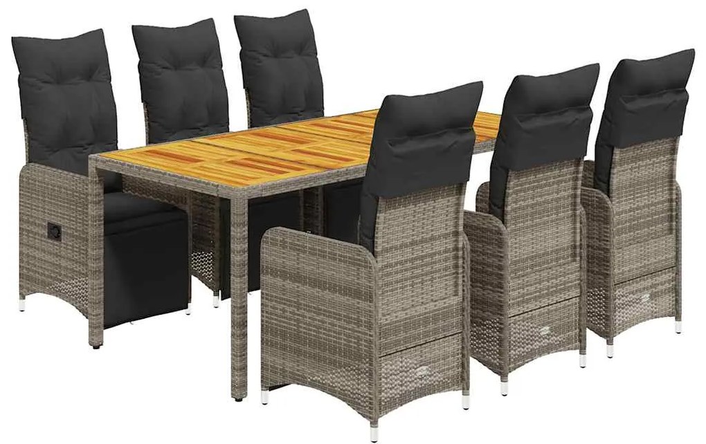 vidaXL Σετ Επίπλων Bistro Κήπου 7 τεμ. Γκρι Συνθετ. Ρατάν με Μαξιλάρια