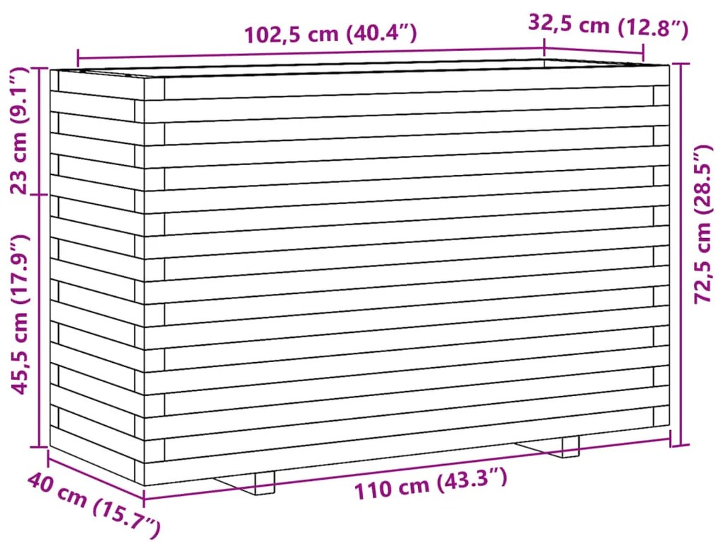 Ζαρντινιέρα Κήπου 110x40x72,5 εκ. από Μασίφ Ξύλο Πεύκου - Καφέ