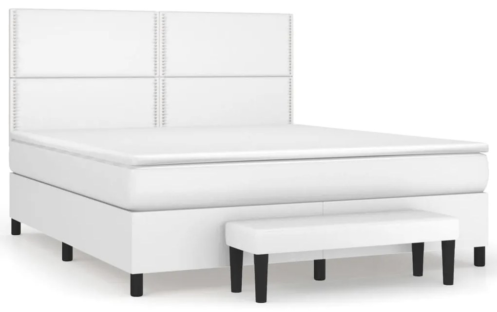 vidaXL Κρεβάτι Boxspring με Στρώμα Λευκό 160x200εκ.από Συνθετικό Δέρμα