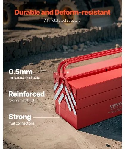 VEVOR Tool Box 18-inch 3-Tier 5-Tray Folding Cantilever Toolbox with Handle