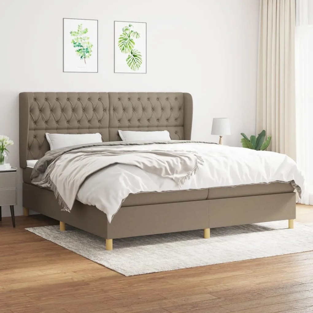 Κρεβάτι Boxspring με Στρώμα Taupe 200x200 εκ. Υφασμάτινο