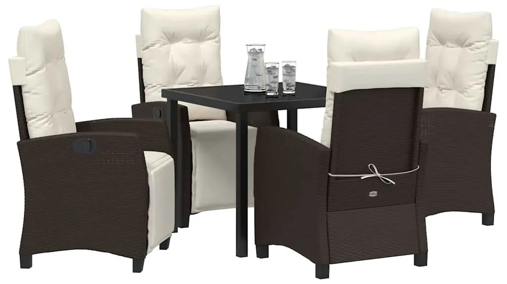 vidaXL Σέτ φαγητού για κήπο με μαξιλάρι 5 pcs Καφέ συνθετικό ρατάν