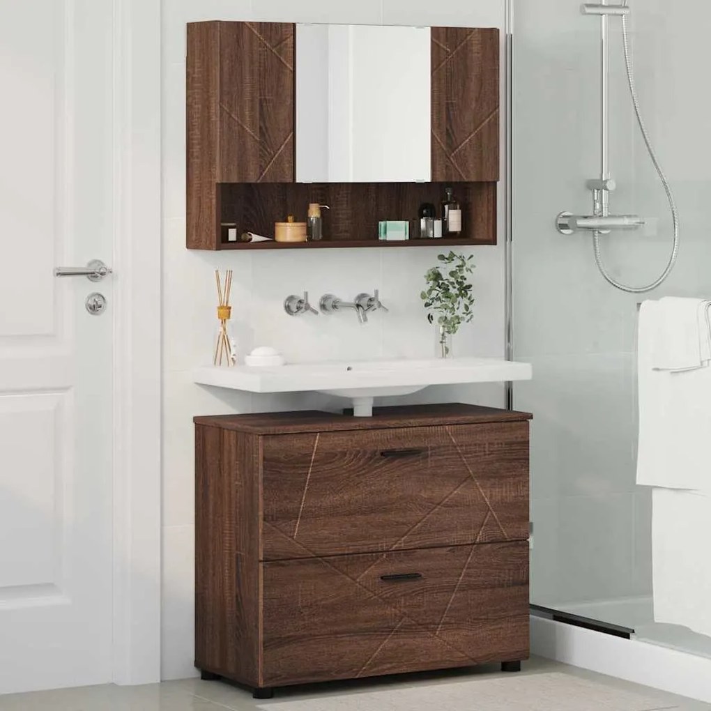 vidaXL Σετ Επίπλων Μπάνιου με ράφι 2 pcs Καφέ δρυς 76,5 x 35 x 64 εκ