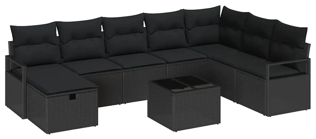 vidaXL Σετ Καναπέ Κήπου 9 pcs Μαύρο 287 x 177 x 85 εκ. Πολυ ράταν