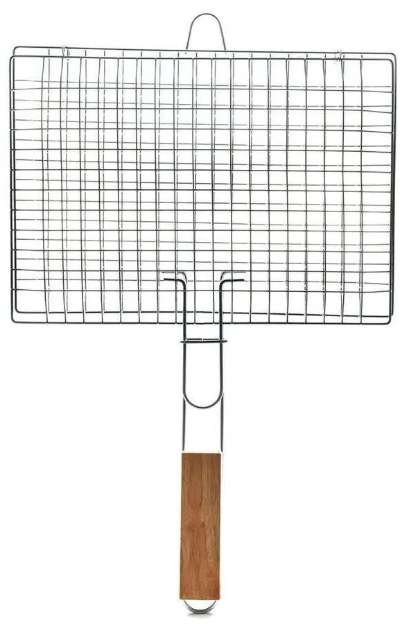 Σχάρα Ψησίματος Bbq Με Ξύλινη Λαβή 05-9472 60x40cm Silver Estia Metal