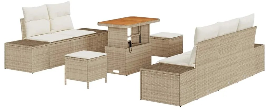 vidaXL Σετ Καναπέ Κήπου με μαξιλάρι 8 pcs Μπεζ Πολυ ράταν