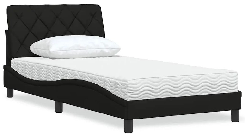 Κρεβάτι με Στρώμα Μαύρο 100 x 200 εκ. Υφασμάτινο