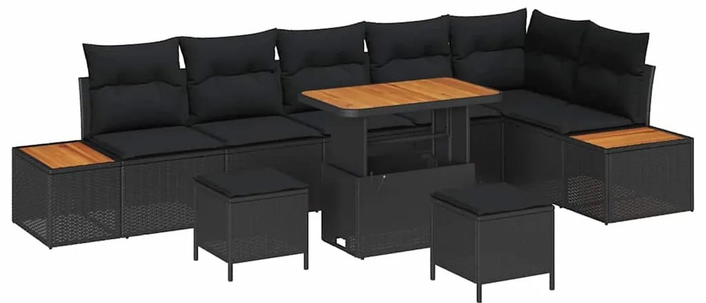 vidaXL Σετ Καναπέ Κήπου με μαξιλάρι 9 pcs Μαύρο Πολυ ράταν