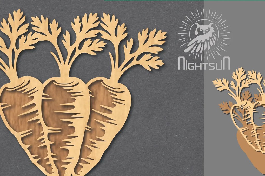 Σετ των 2 Intra απο ξύλο plywood 3mm-4mm πάχος Διακόσμηση κοπής με λέιζερ καρότου 3 Δίασταση 15x15 cm INTRAFABR-117328359