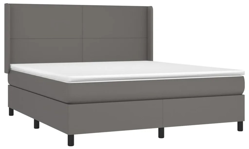 vidaXL Κρεβάτι Boxspring με Στρώμα Γκρι 160x200εκ. από Συνθετικό Δέρμα
