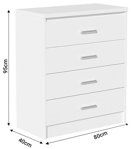 Συρταριέρα OLYMPUS με 4 συρτάρια χρώμα λευκό 80x40x95εκ 80x40x95 εκ.