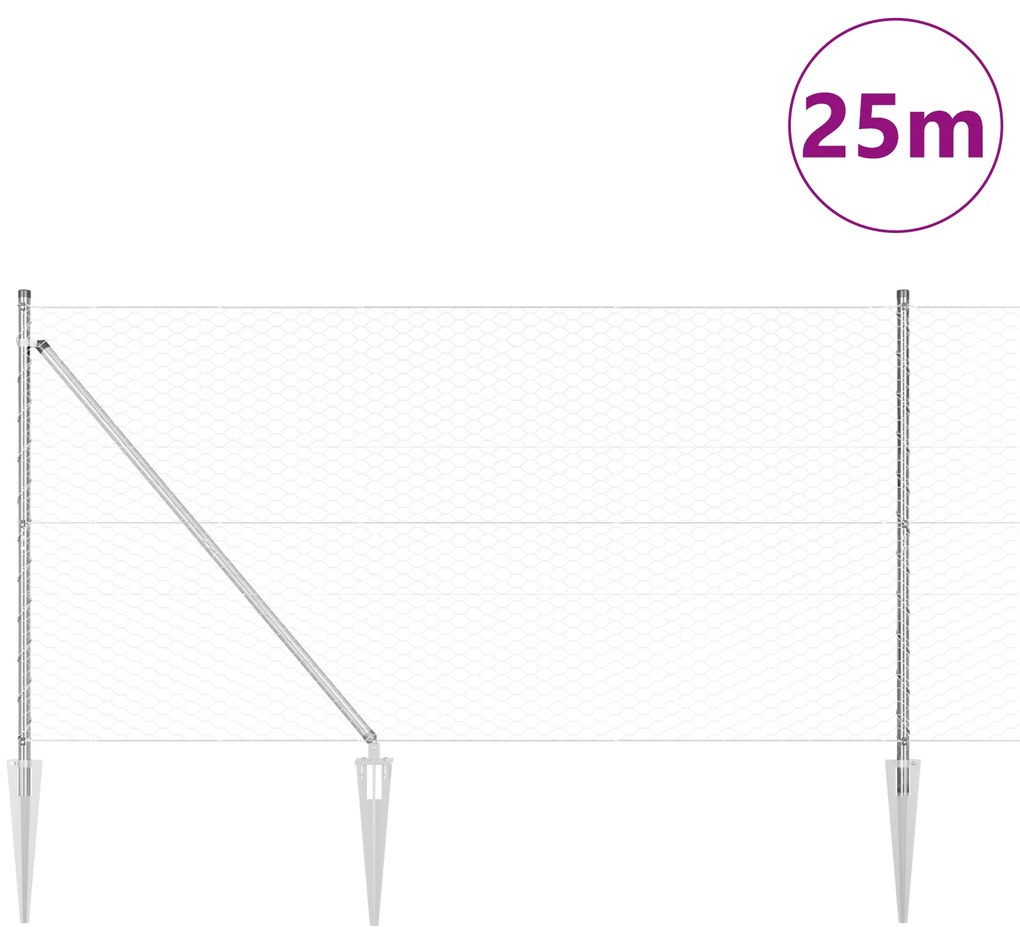 vidaXL Φράχτης Εξάγωνος 1.4x25 μ Γαλβανισμένο Ατσάλι