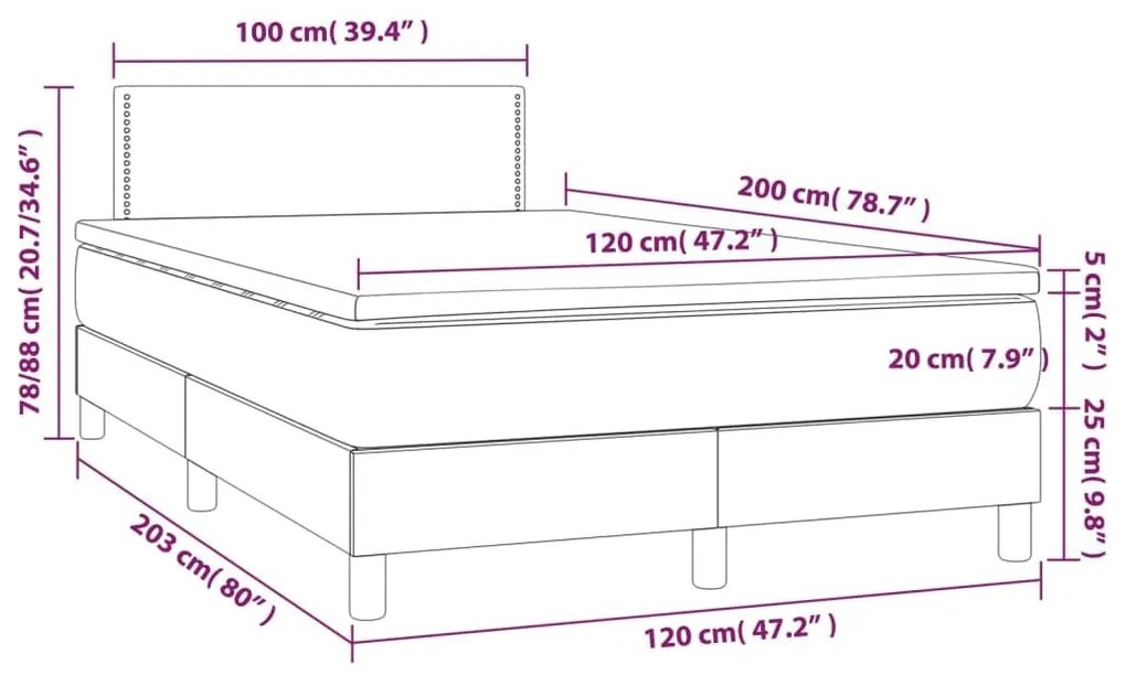 Κρεβάτι Boxspring με Στρώμα &amp; LED Taupe 120x200 εκ. Υφασμάτινο - Μπεζ-Γκρι