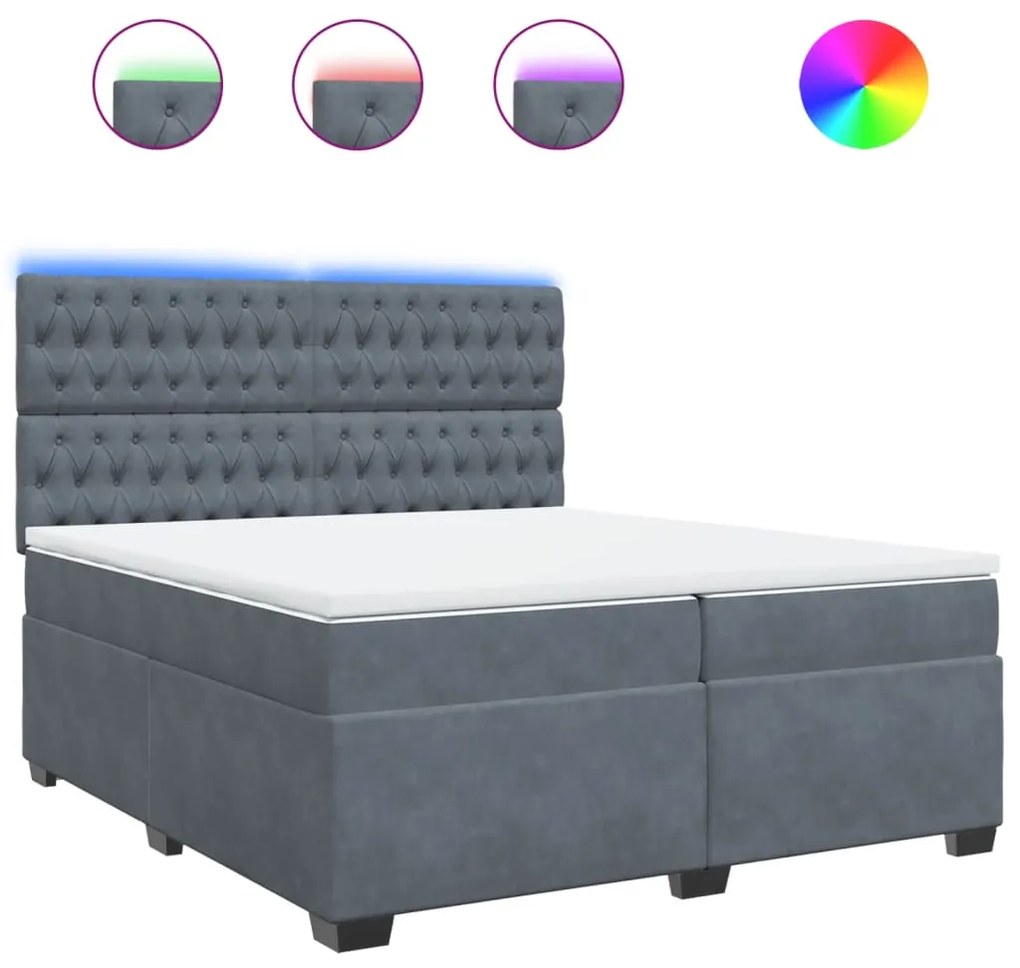 vidaXL Κρεβάτι Boxspring με Στρώμα Σκούρο Γκρι 200x200 εκ. Βελούδινο